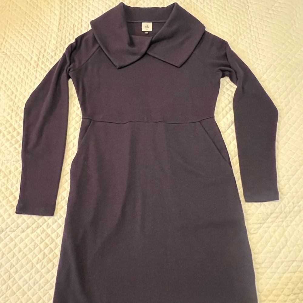 CAbi Navy Knit Long Sleeve Dress with Wide Collar Woman's XXS